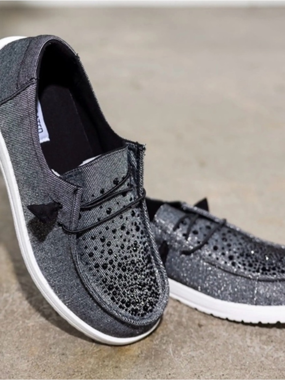 Not Rated Women's Silver/Black Slip-On Flats with Sparkle Detail